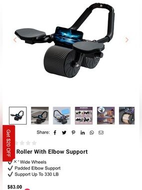 Black Ab Roller with Padded Elbow Support - Fitness Core Trainer New in Box